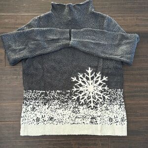 J. Jill Gray and White Turtleneck Sweater